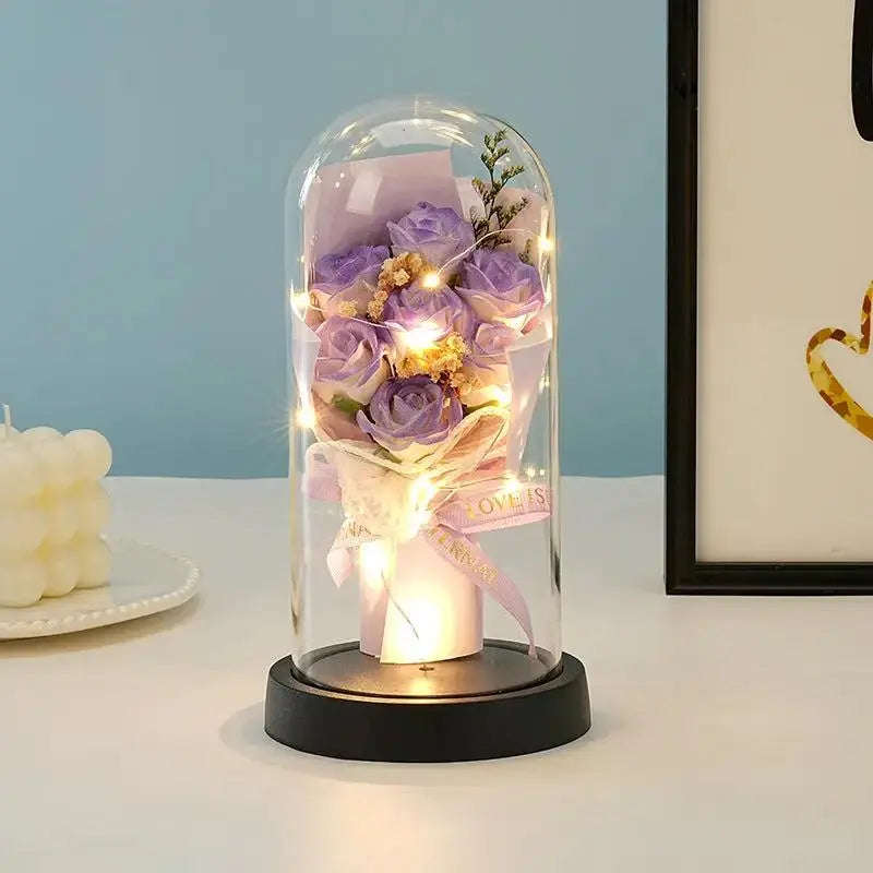 Valentine's Day Rose Glass Dome Night Light Gift for Her by EPR