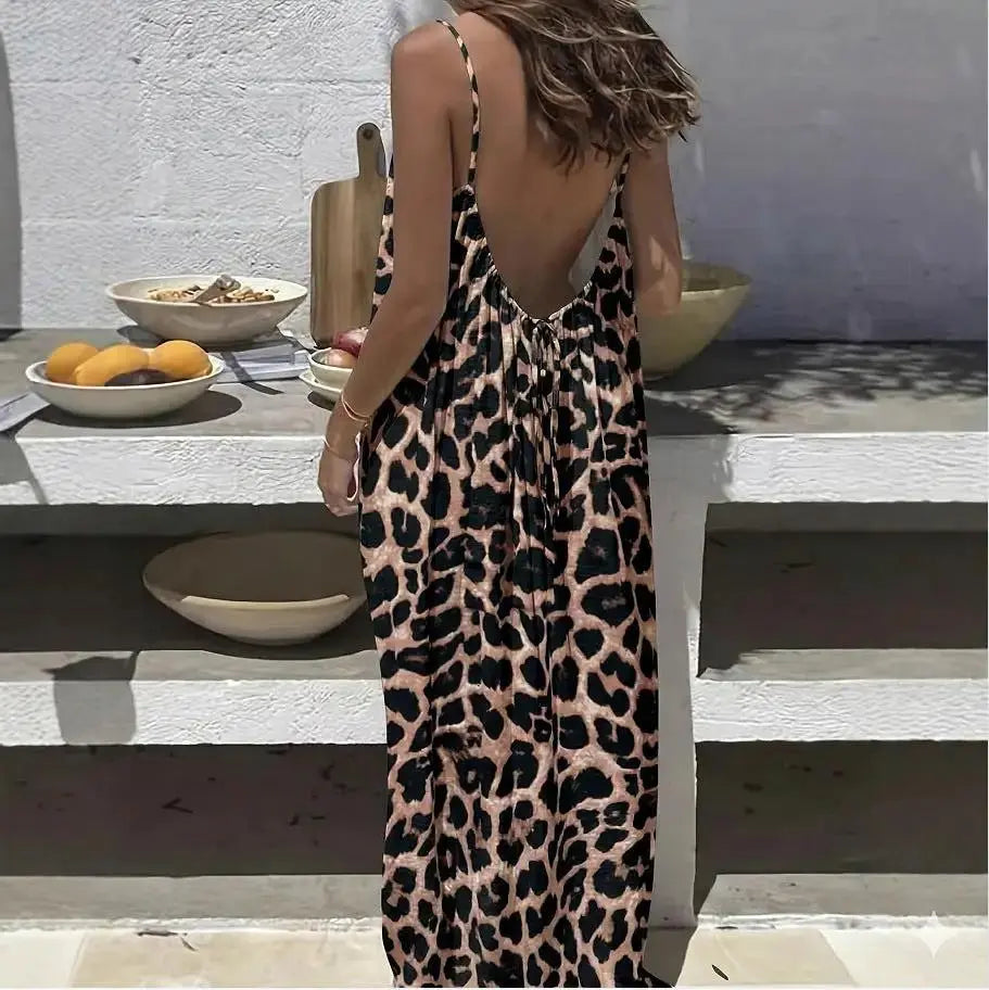 Women’s Backless Leopard Print Maxi Dress | Loose Sleeveless Vacation Dress Sizes S–5XL by TED
