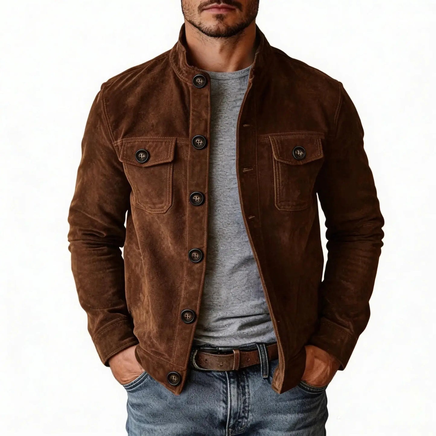 Lightweight Men's Jacket - Casual Faux Suede Coat by TED