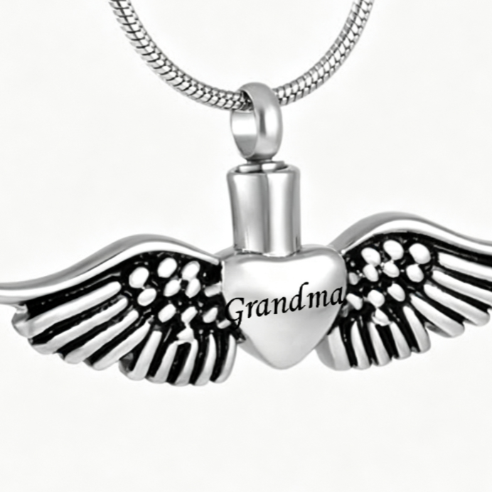 Personalized Memorial Urn Necklace with Angel Wings Design - Cherished Harbor Gifts