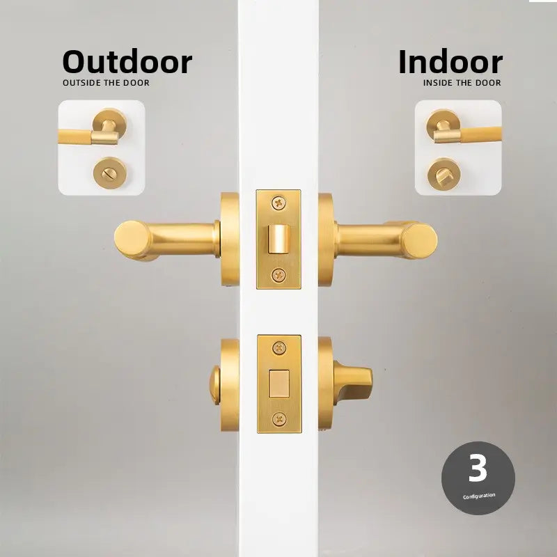 American brass indoor golden bedroom door lock split door lock antique brass wooden door handle lock