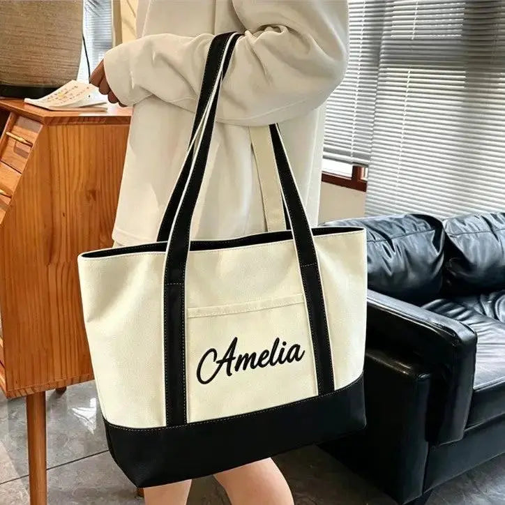 Personalized Embroidered Canvas Shoulder Bag | Custom Letter Crossbody Bag with Scarf by TED