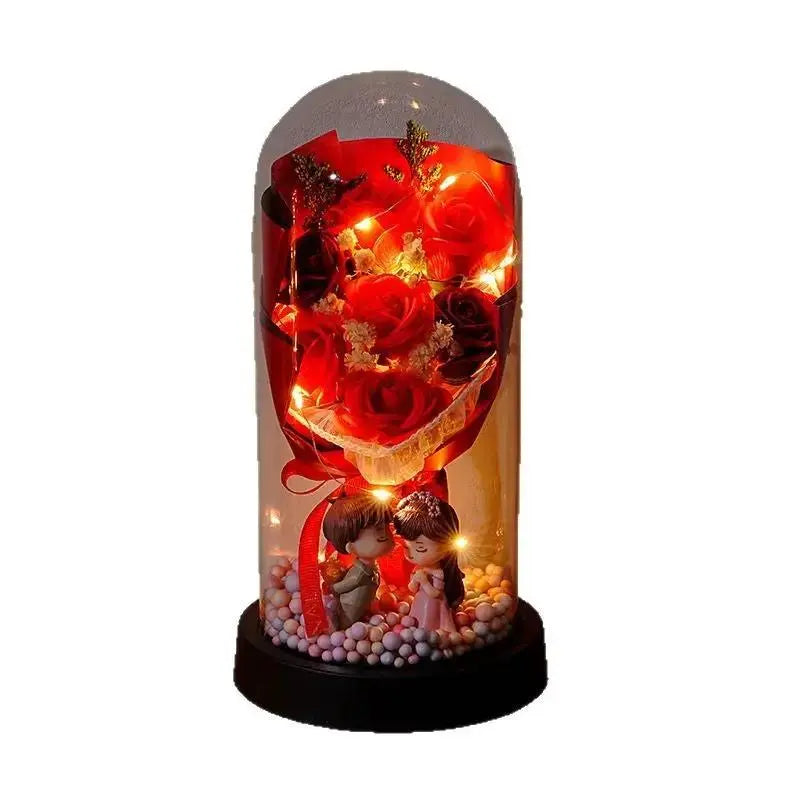 Valentine's Day Rose Glass Dome Night Light Gift for Her - Cherished Harbor Gifts