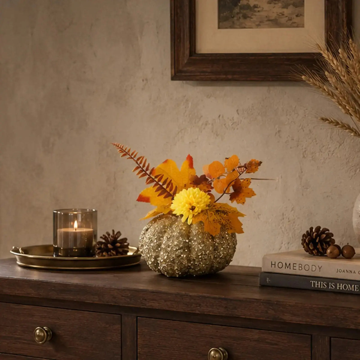 Elegant Thanksgiving Table Centerpiece with Faux Pumpkin Decor by EPR