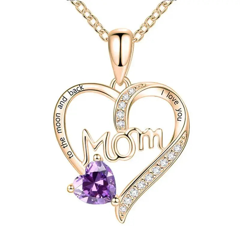 Mom Heart-Shaped Engraved Diamond Necklace – Mother's Day Jewelry Gift for Mom - Cherished Harbor Gifts