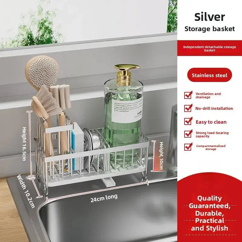 Stainless Steel Sink Organizer | Sponge Holder, Brush Rack & Soap Dispenser by TED