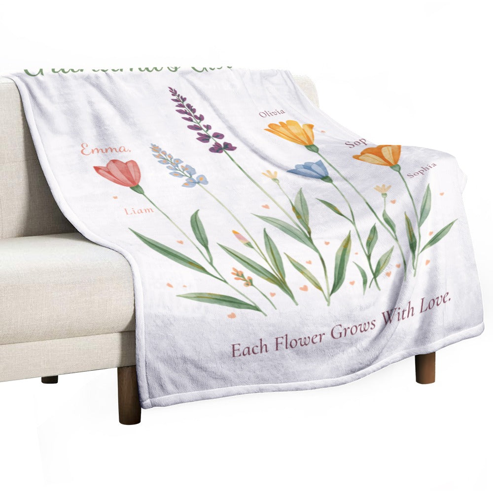 Grandma's Garden Personalized Birth Flower Blanket - Cherished Harbor Gifts