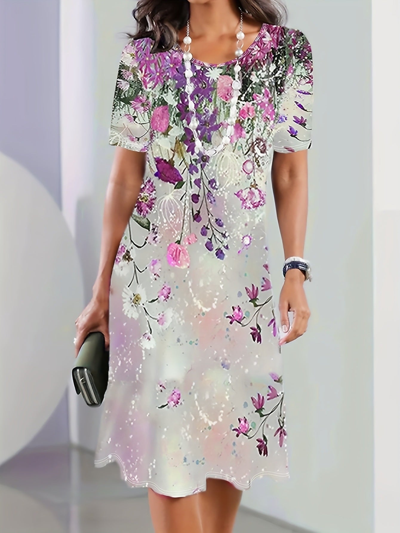 Elegant Floral Midi Dress for Summer Garden Parties - Cherished Harbor Gifts