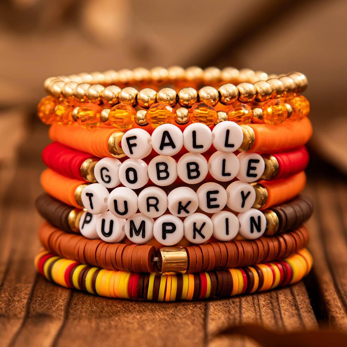 Stylish Thanksgiving Bracelet Set with Soft Ceramic Beads - Cherished Harbor Gifts
