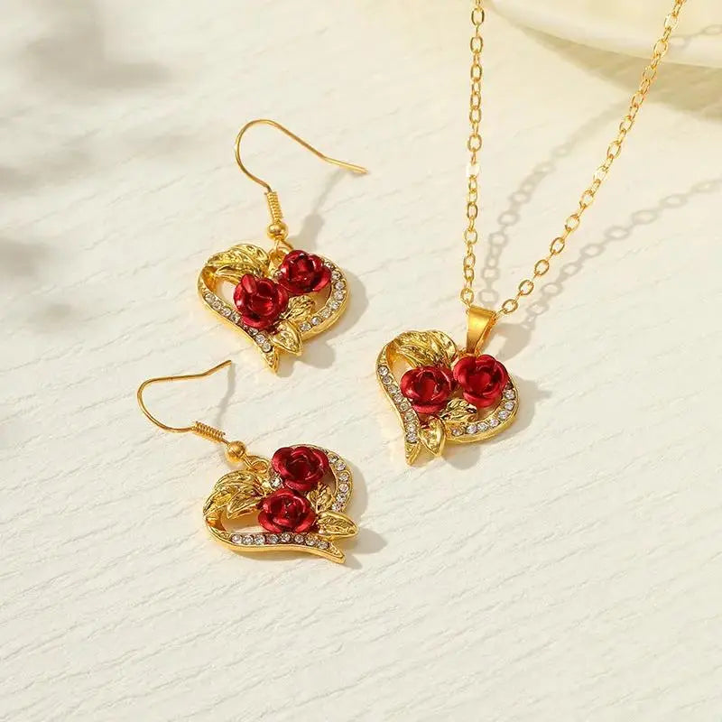 Rose Heart Pendant Necklace for Women | Gold Zircon Valentine’s Jewelry by EPR