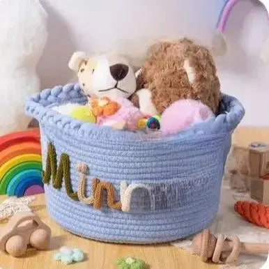 Personalized Round Cotton Rope Storage Basket | Custom Name Woven Organizer by TED