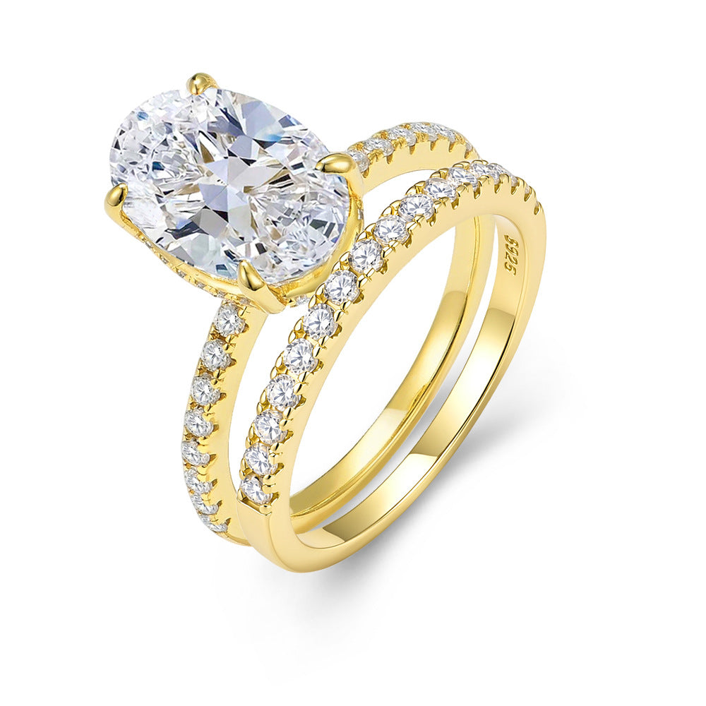 Oval Zircon Engagement Ring - Stackable Wedding Band Set - Cherished Harbor Gifts