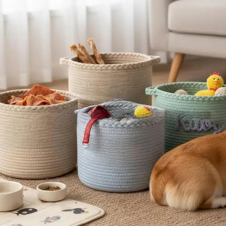 Personalized Round Cotton Rope Storage Basket | Custom Name Woven Organizer by TED