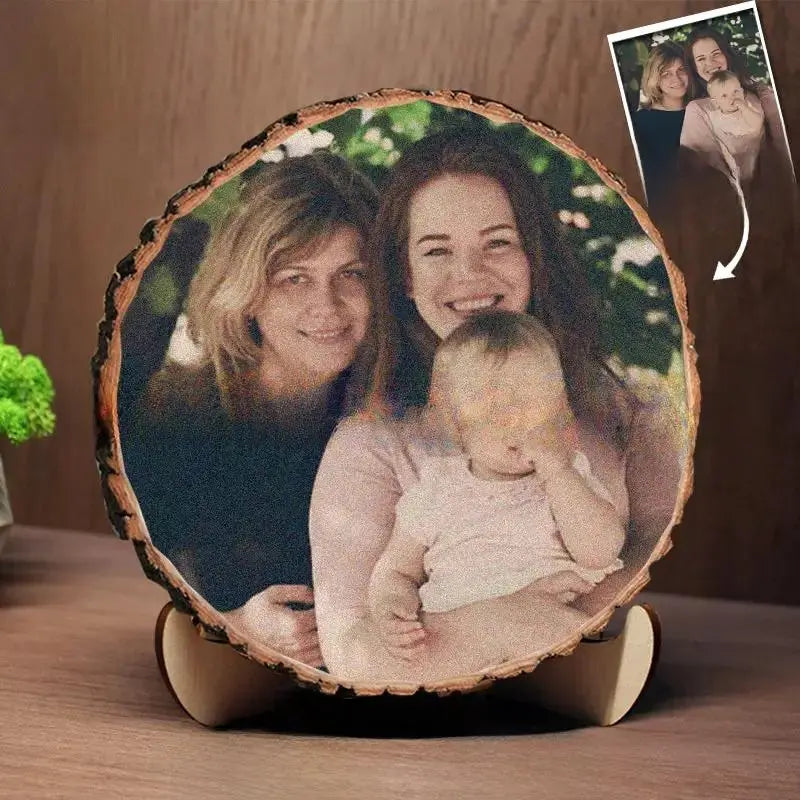 Personalized Round Wooden Photo Frame | Custom Photo Natural Wood Keepsake by TED