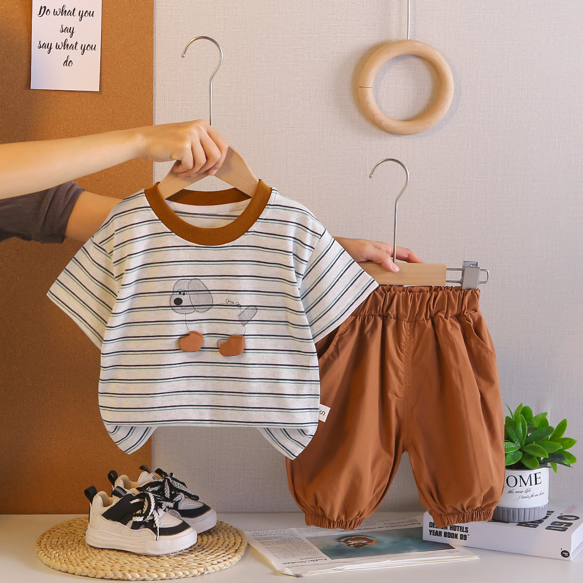 Kids Summer Dog Outfit Set - Striped T-Shirt & Shorts - Cherished Harbor Gifts