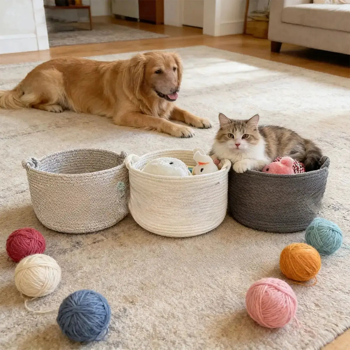 Personalized Cotton Rope Dog Toy Storage Basket | Custom Pet Name Organizer by TED
