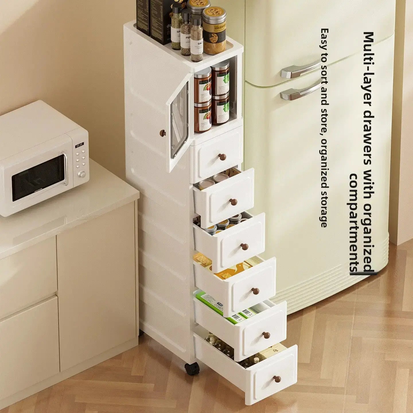 9.1-Inch Slim Rolling Storage Cabinet | 3-7 Tier Narrow Organizer with Drawers by TED