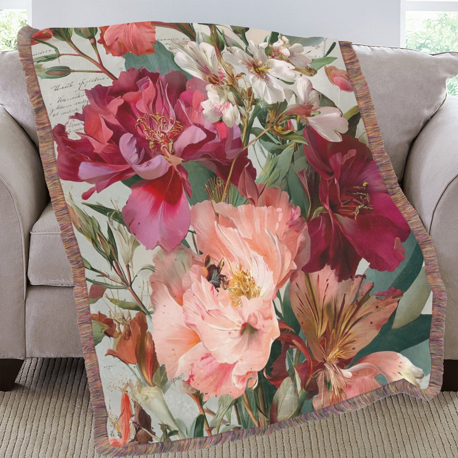 Cozy Floral Throw Blanket - Ultra-Soft Green Fringe Style - Cherished Harbor Gifts