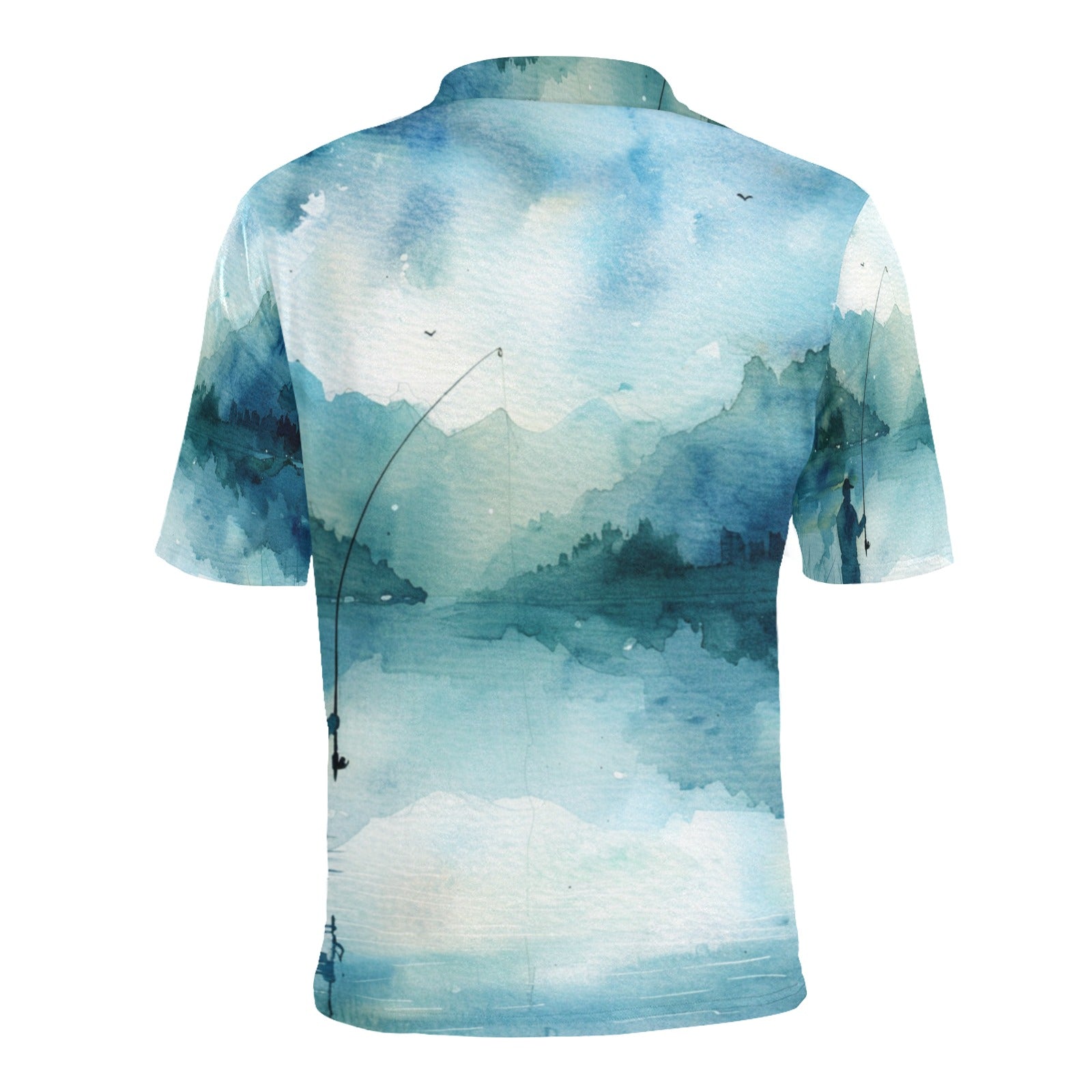 men's outdoor polo Fishing Scene Men's All Over Print Polo Shirt | Lightweight Polyester Casual Golf Shirt - Cherished Harbor Gifts