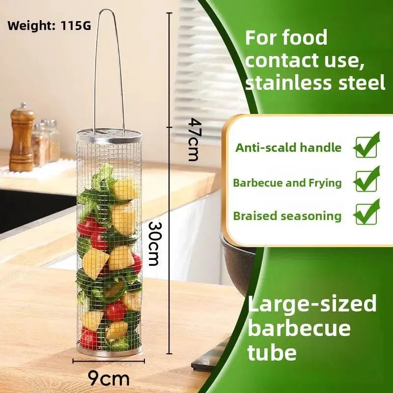 Stainless Steel Rolling BBQ Grill Basket | Portable Rotating Barbecue Cage by TED