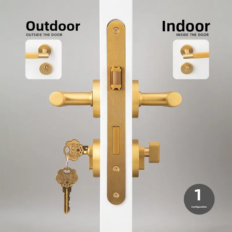 American brass indoor golden bedroom door lock split door lock antique brass wooden door handle lock