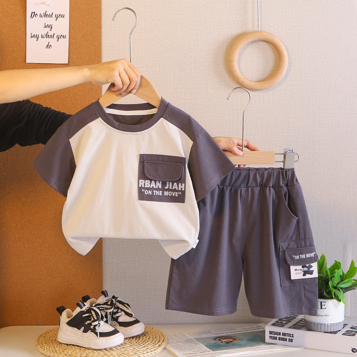 Boys Summer Outfit Set - Cotton Color Block Casual Style - Cherished Harbor Gifts
