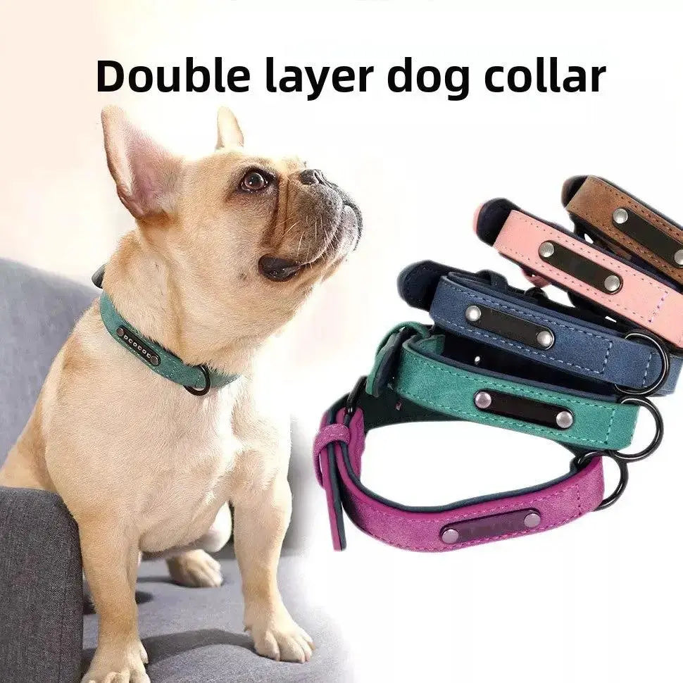 Frosted Leather Dog Collar | Adjustable Solid Color Collar for Small & Large Dogs by TED