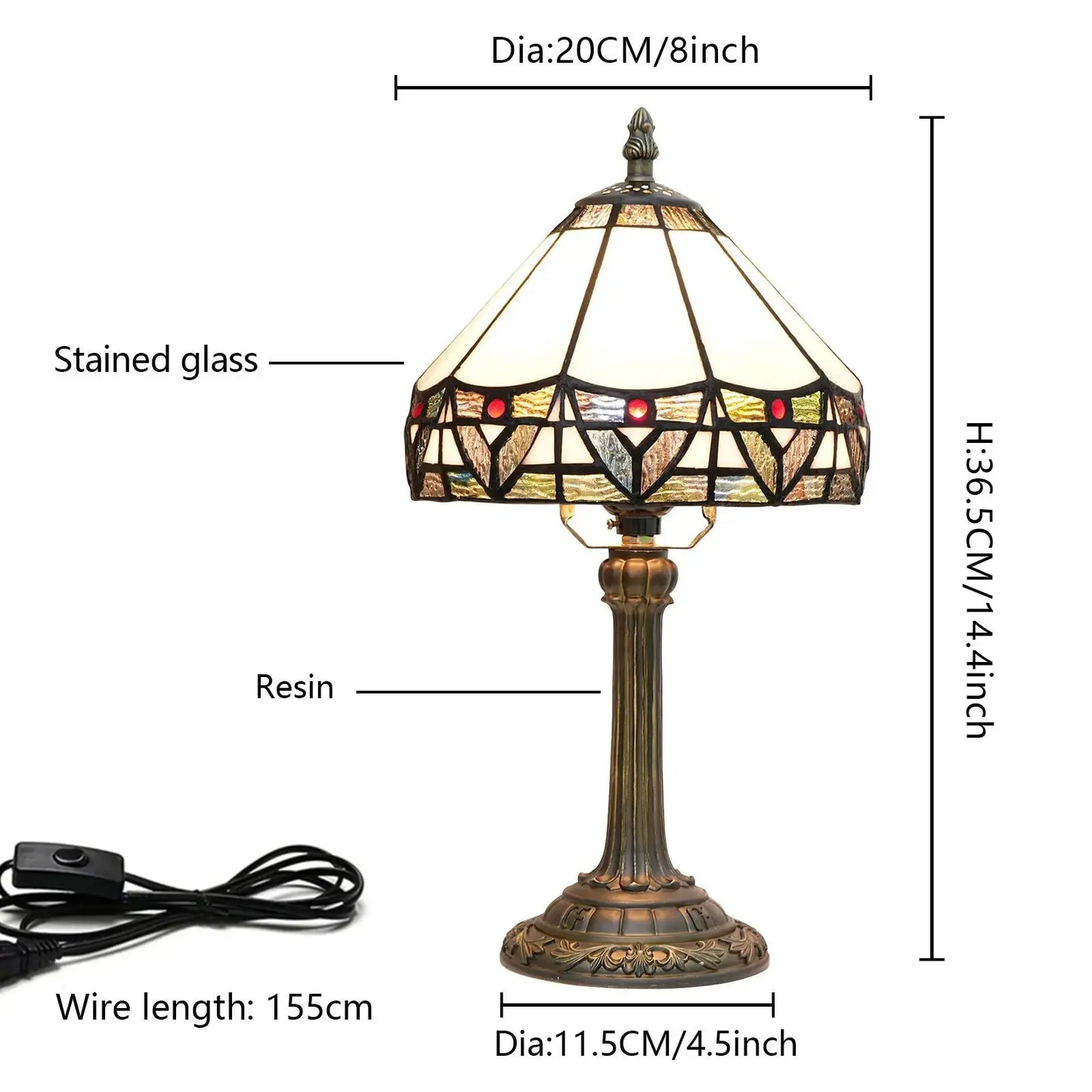 Tiffany-Style Stained Glass Table Lamp | Vintage Resin Accent Light by TED