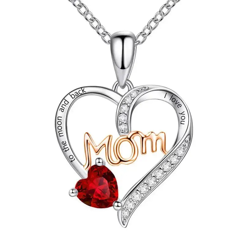 Mom Heart-Shaped Engraved Diamond Necklace – Mother's Day Jewelry Gift for Mom - Cherished Harbor Gifts