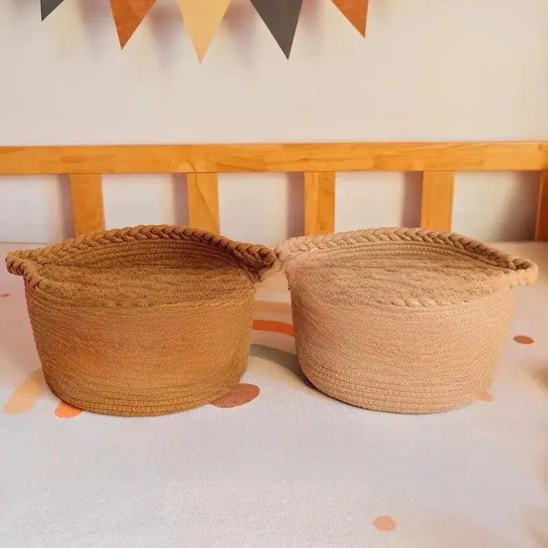 Personalized Round Cotton Rope Storage Basket | Custom Name Woven Organizer by TED