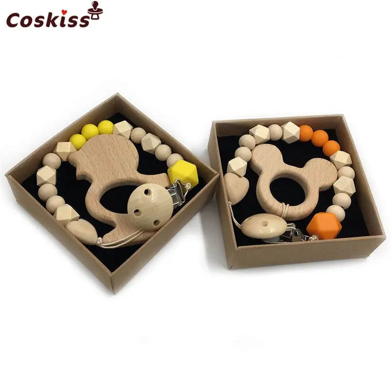 2-Piece Baby Wooden Animal Teether Set – Silicone Bead Grasping Toys by EPR