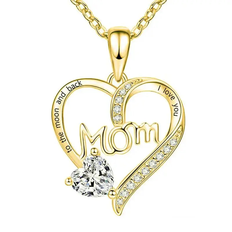 Mom Heart-Shaped Engraved Diamond Necklace – Mother's Day Jewelry Gift for Mom - Cherished Harbor Gifts