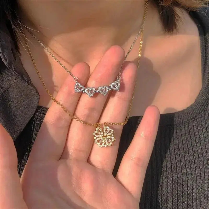 Rose Gift Box Necklace - Four-Leaf Clover Heart Jewelry - Cherished Harbor Gifts