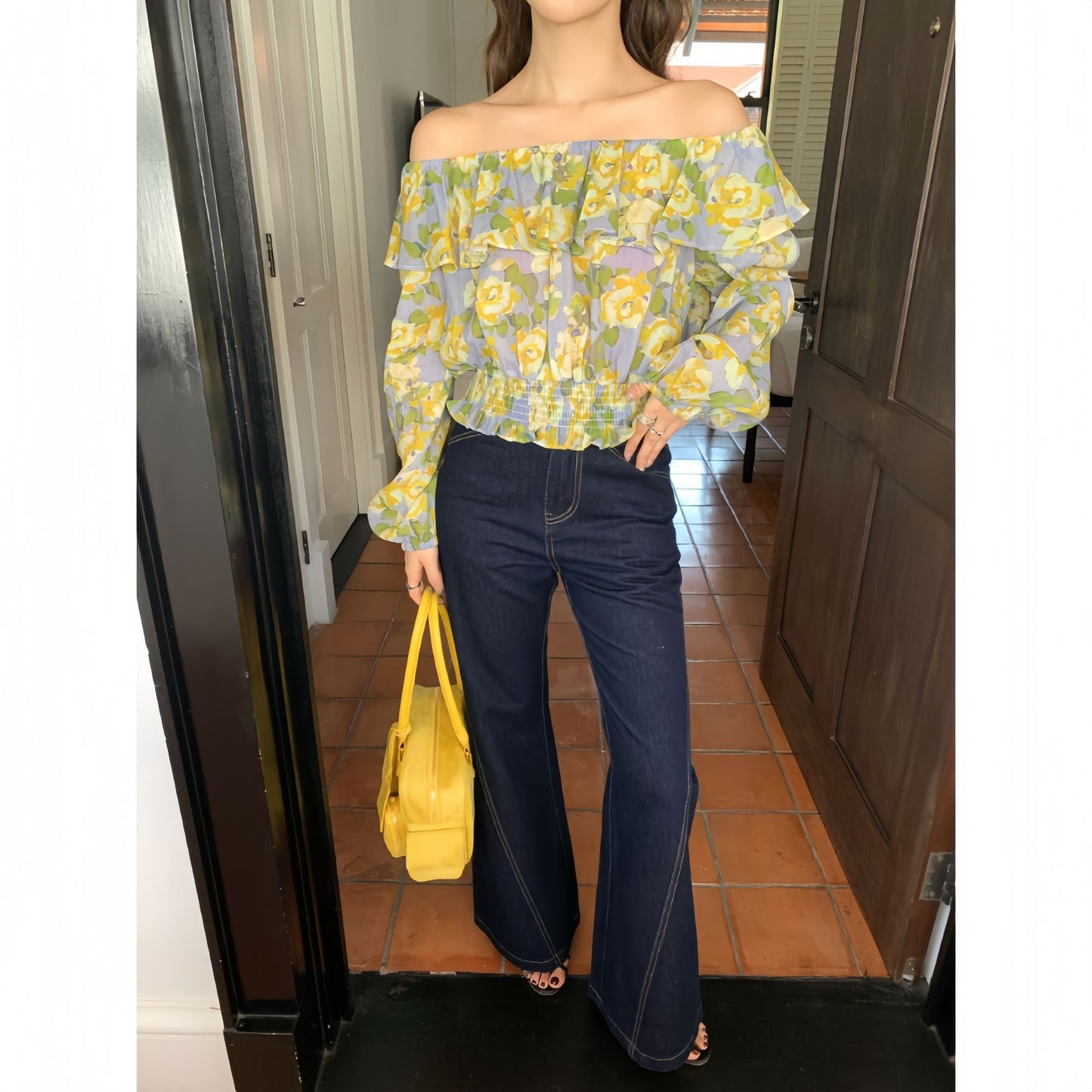 Women's Floral Ruffle Collar Blouse for Elegant Style - Cherished Harbor Gifts