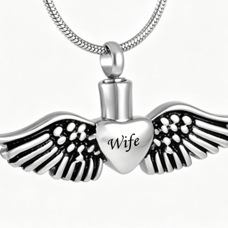 Personalized Memorial Urn Necklace with Angel Wings Design - Cherished Harbor Gifts