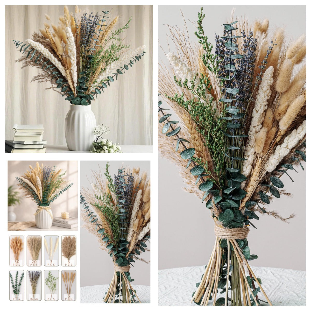 Natural Dried Flower Bouquet for Home and Wedding Decor - Cherished Harbor Gifts