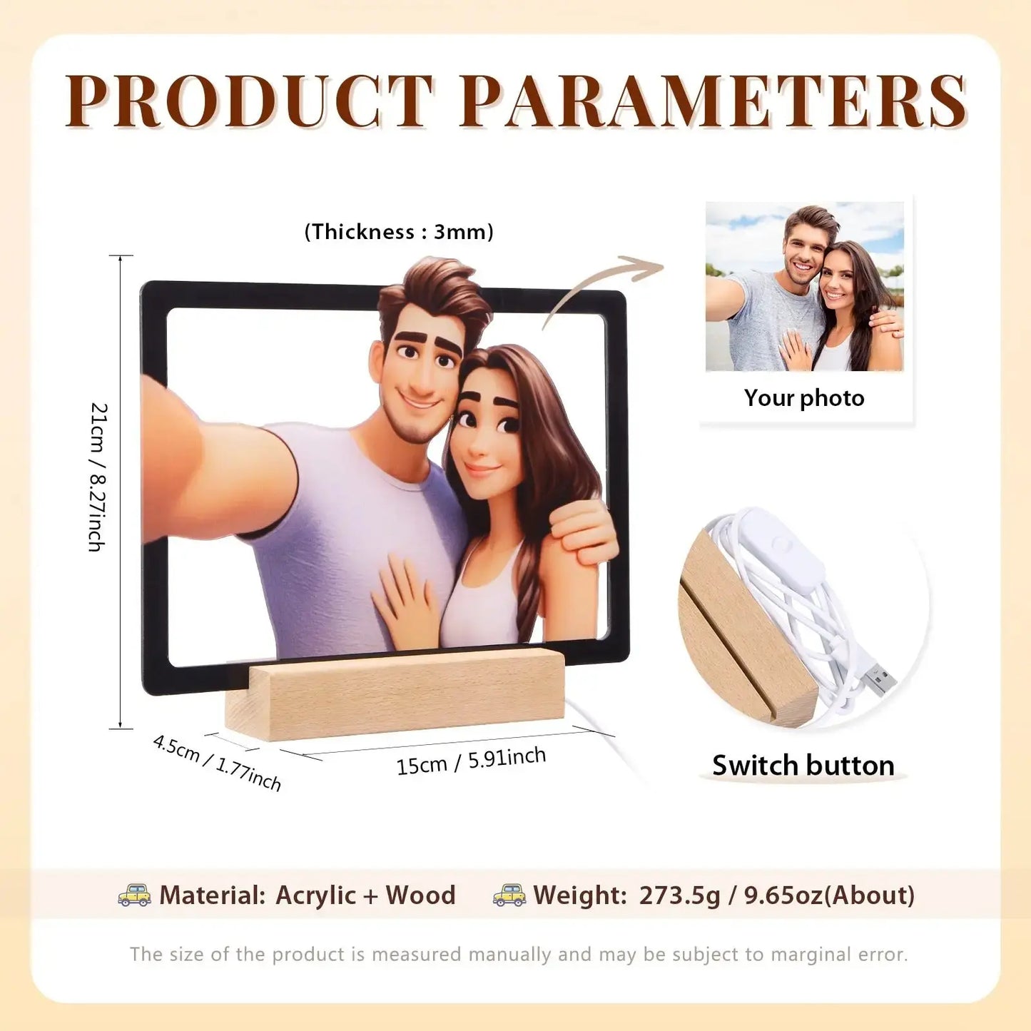 Personalized AI Cartoon Photo Frame | Custom Photo-to-Cartoon Acrylic Portrait by TED