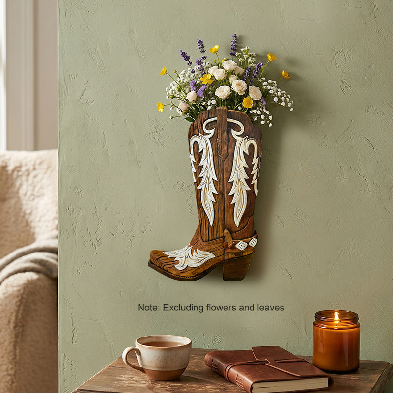 Cowboy Boot Vase Decor for Rustic Home Wall Art - Cherished Harbor Gifts