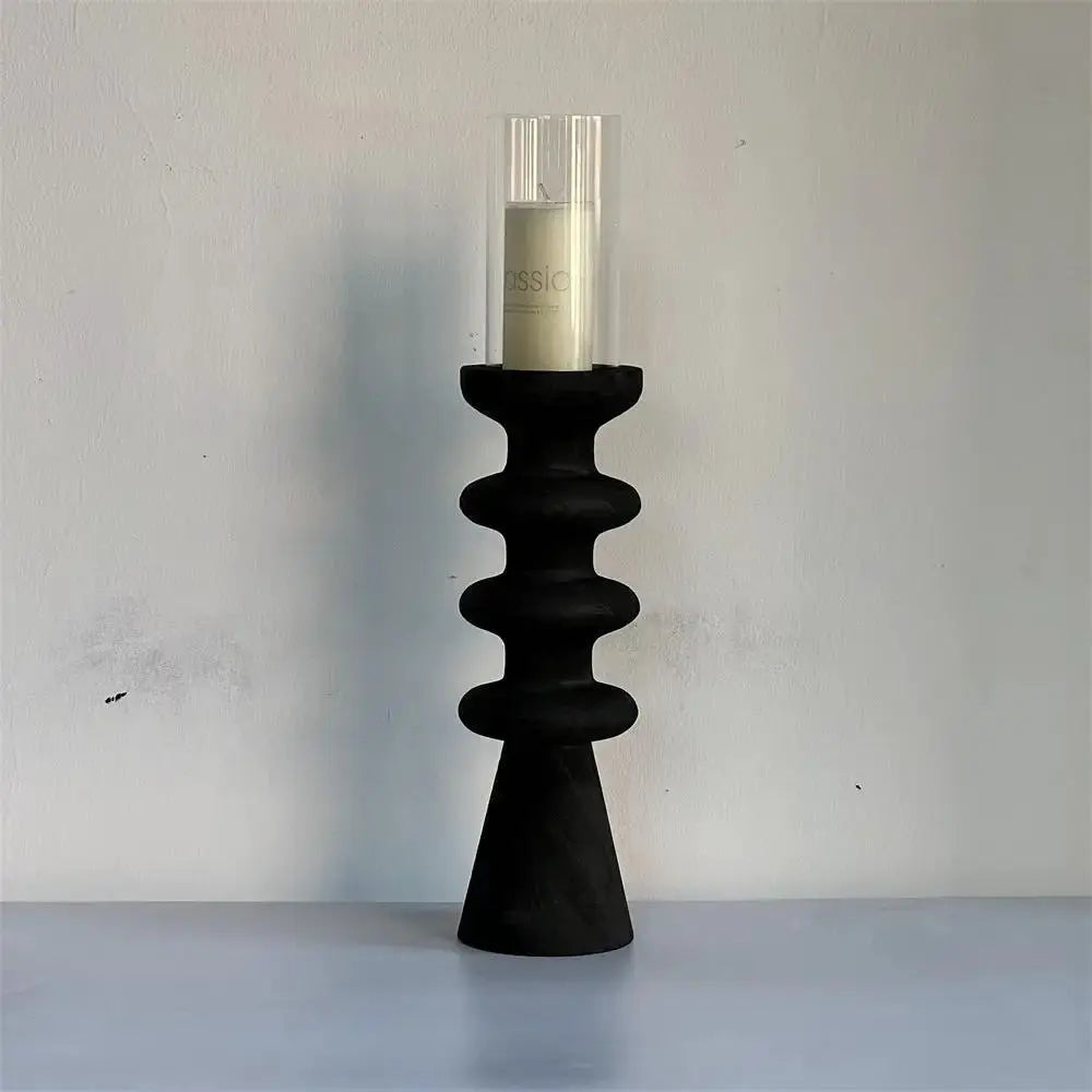 Handcrafted Wooden Candle Holder | Rustic Black Wood Home Decor with Optional Glass Dome by TED