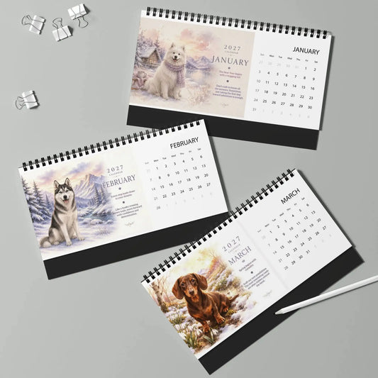 Dog Calendar 2027 - Spiral Bound Monthly Desk Planner by Cherished Harbor Gifts