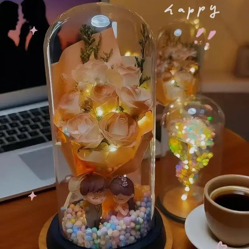 Valentine's Day Rose Glass Dome Night Light Gift for Her by EPR