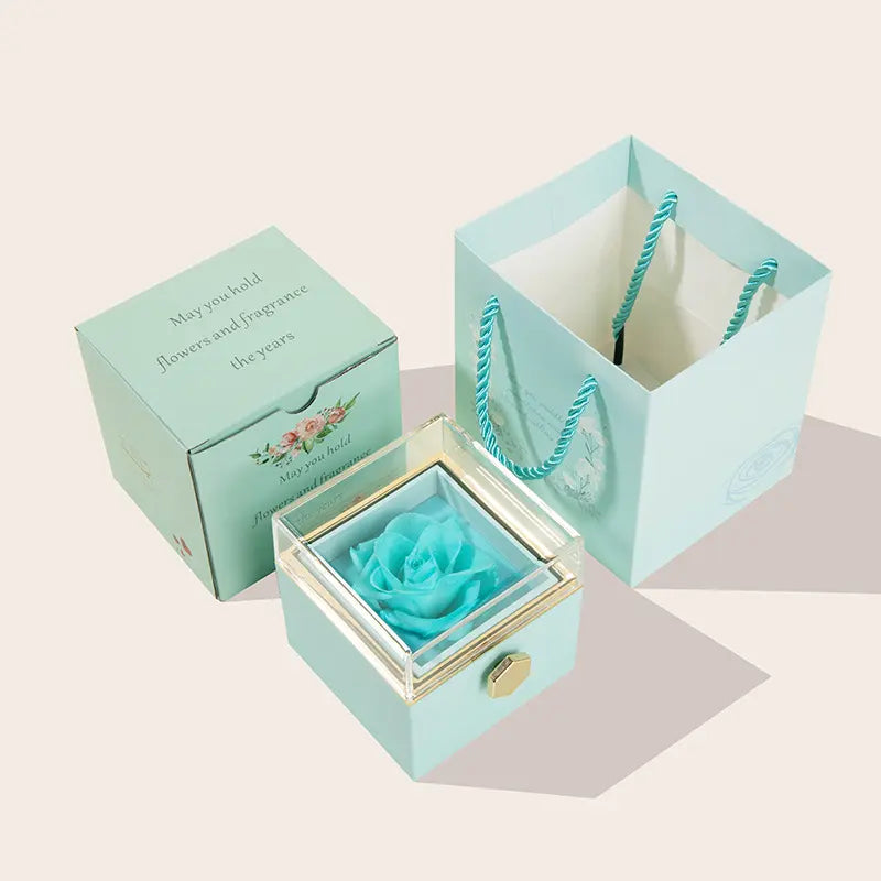 360° Rotating Preserved Rose Jewelry Gift Box | Necklace & Ring Holder by EPR