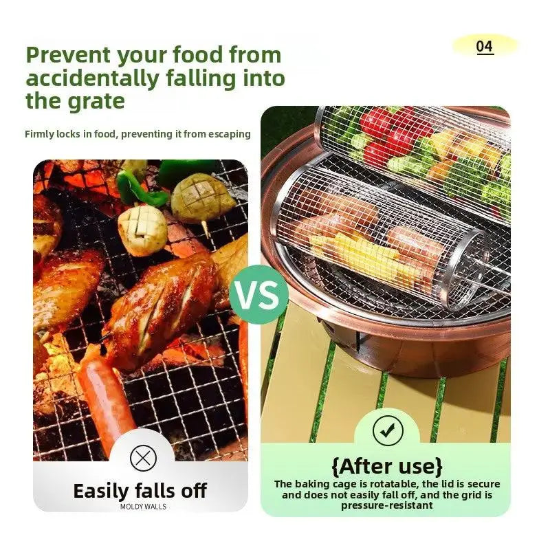 Stainless Steel Rolling BBQ Grill Basket | Portable Rotating Barbecue Cage by TED
