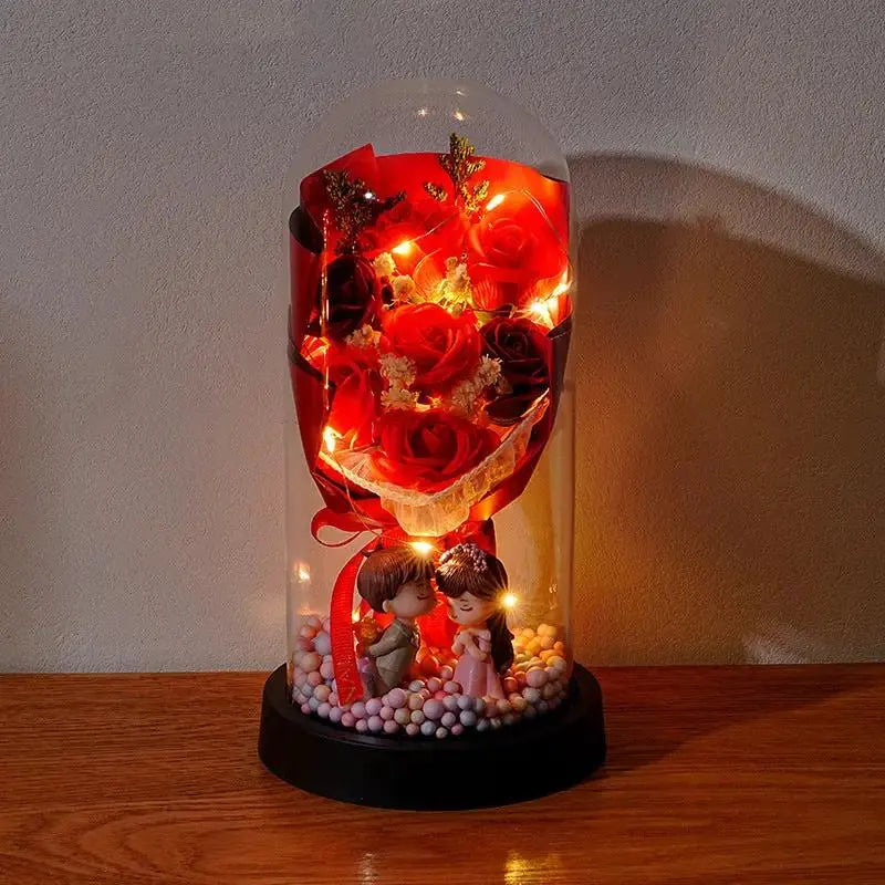 Valentine's Day Rose Glass Dome Night Light Gift for Her by EPR