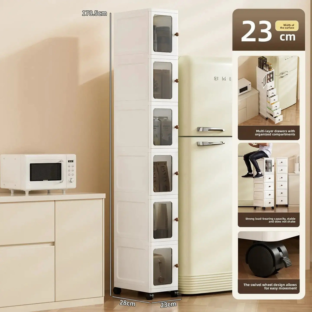 9.1-Inch Slim Rolling Storage Cabinet | 3-7 Tier Narrow Organizer with Drawers by TED