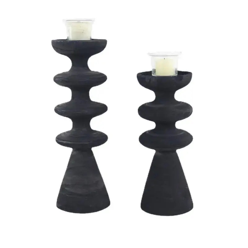 Handcrafted Wooden Candle Holder | Rustic Black Wood Home Decor with Optional Glass Dome by TED