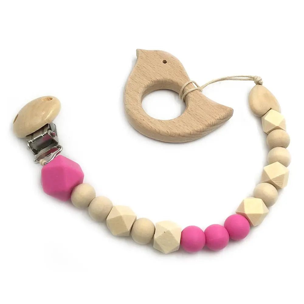 2-Piece Baby Wooden Animal Teether Set – Silicone Bead Grasping Toys by EPR