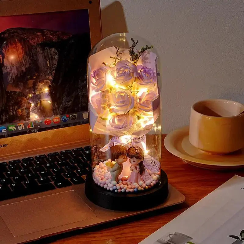 Valentine's Day Rose Glass Dome Night Light Gift for Her by EPR