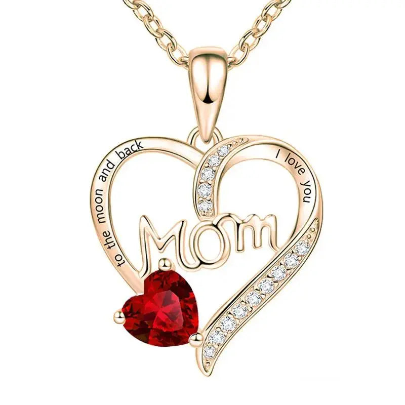 Mom Heart-Shaped Engraved Diamond Necklace – Mother's Day Jewelry Gift for Mom - Cherished Harbor Gifts