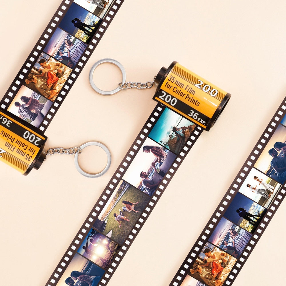 Custom Photo Keychain Gift with 10 Photos and Wooden Box - Cherished Harbor Gifts